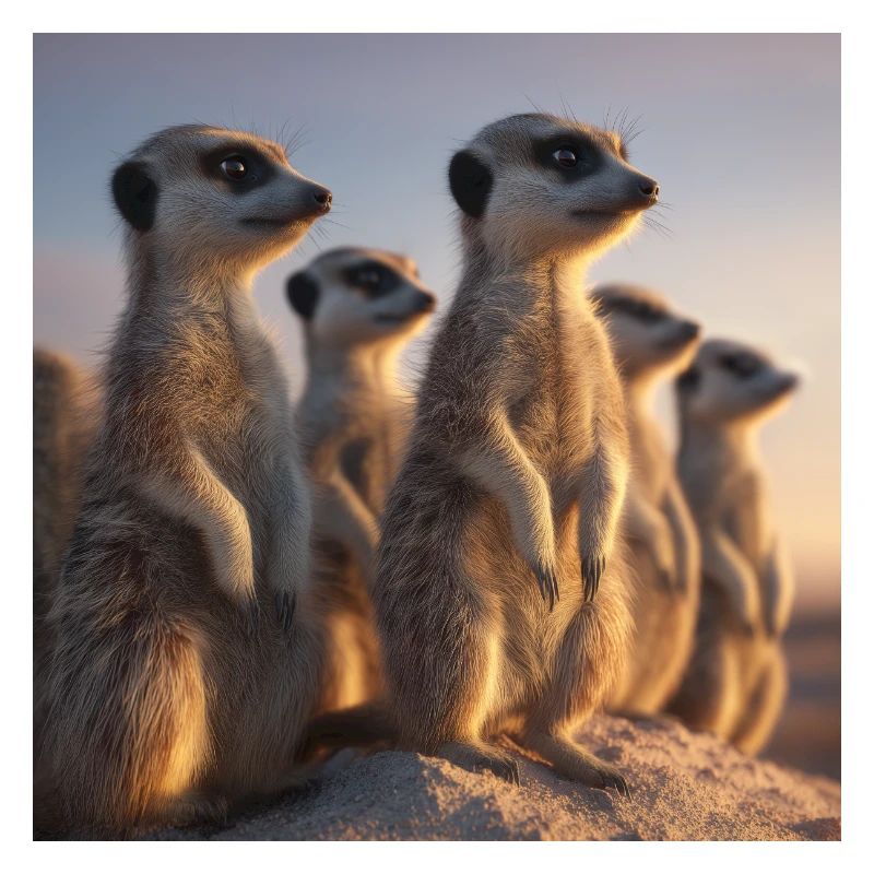 Wachsame Meerkatzen im Abendlicht Erdmännchen
