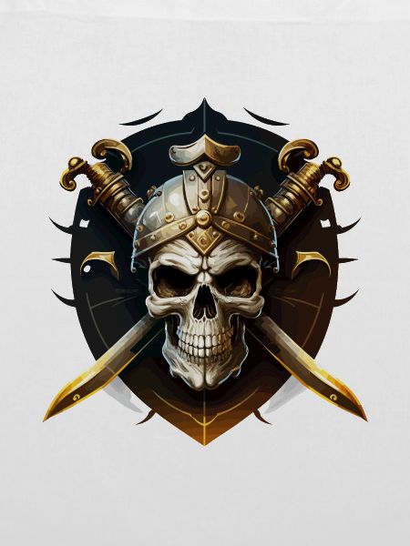 Schädelkrieger mit Helm und Klingen