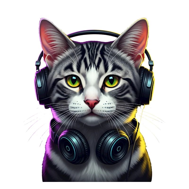 KatzenDJ Neon Kopfhörer Music lover cat
