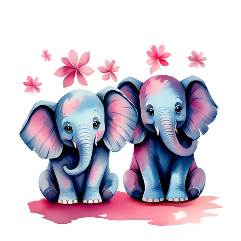 Éléphants pastel avec des fleurs