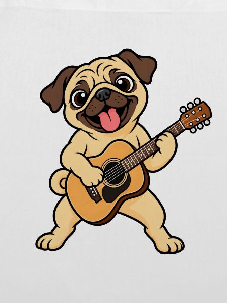 Süßer Mops mit Akustikgitarre