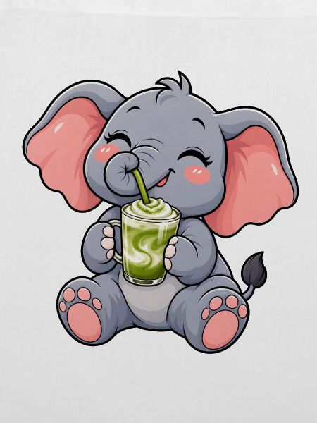 Süßer Elefant mit Matcha Latte