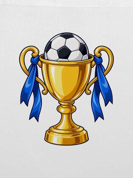 Fußballpokal mit blauen Bändern