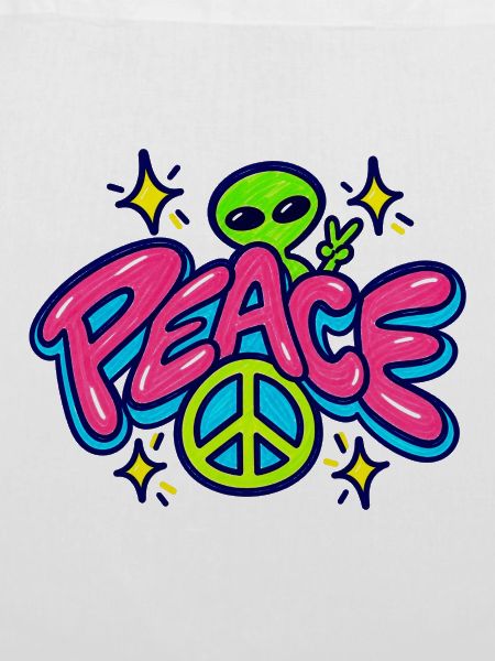Peace Alien – Retro Neon Friedenszeichen
