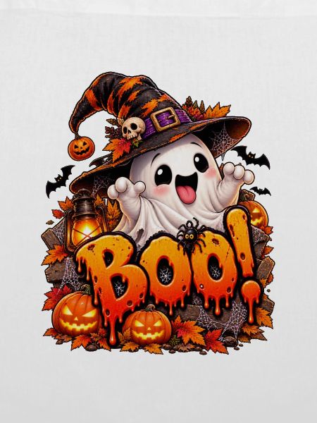 Boo Halloween Geist mit Kürbissen
