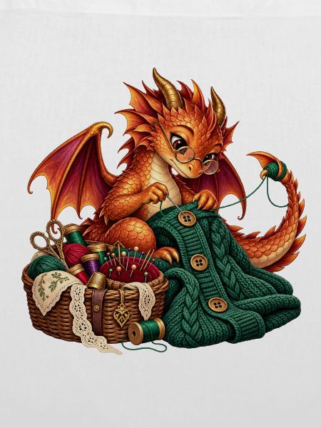 Strickender Drache mit Wolle