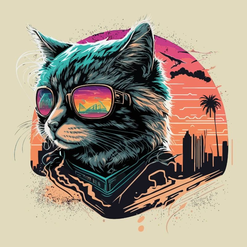 Chat de style synthwave
