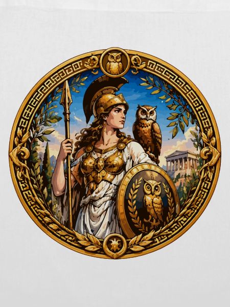 Athene mit Speer, Schild und Eulen