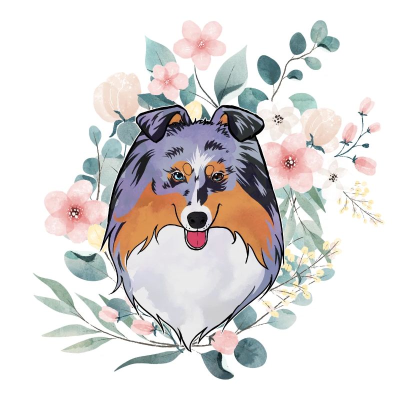 Sheltie blaue Merle Blumen