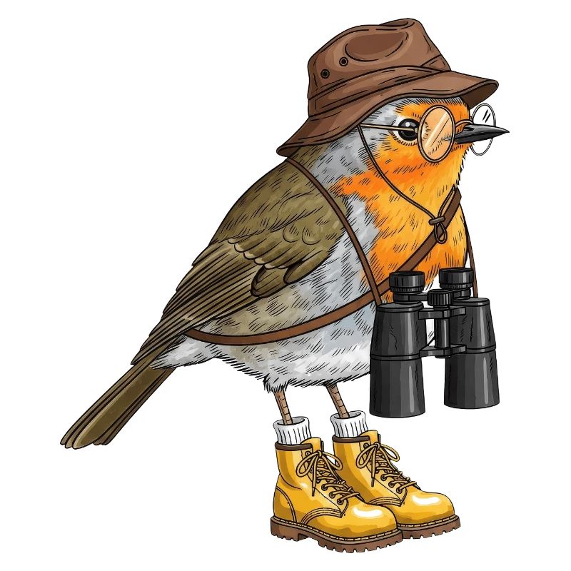 Entdecker-Robin mit Fernglas