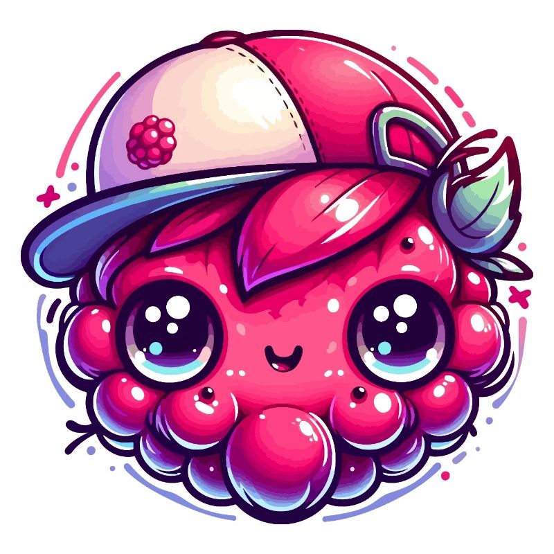 Himbeere Kawaii mit bunter Kappe