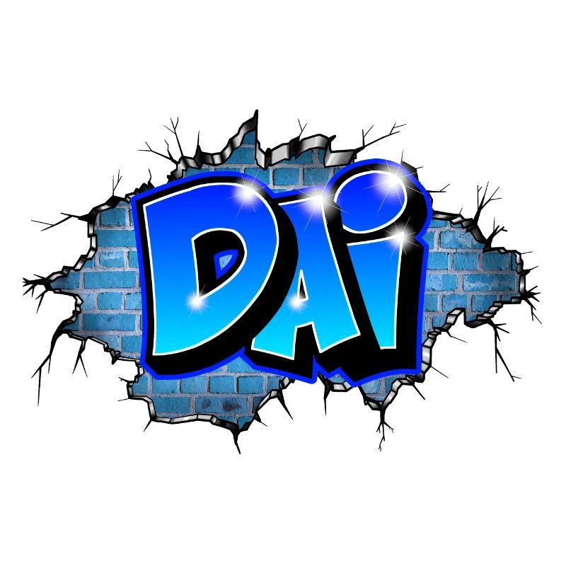 Graffiti DAI Blaue Ziegel Risse