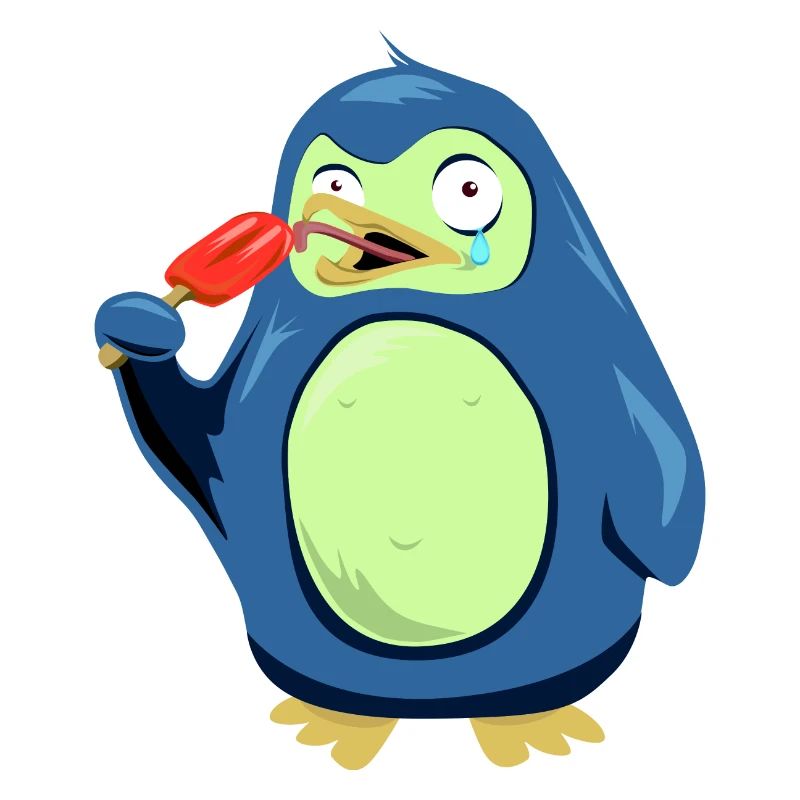 Frozen Pinguin isst Eis