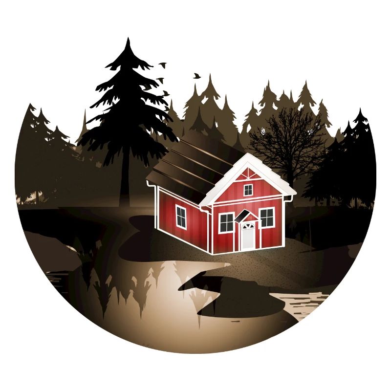 petite maison suédoise à l'orée de la forêt en sépia