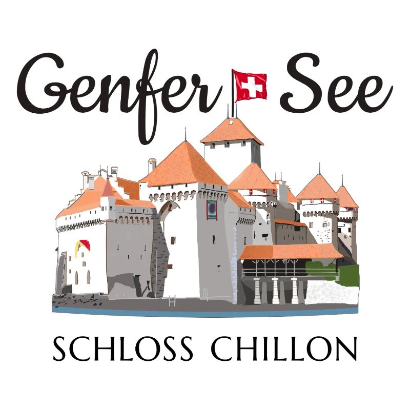 Lac Léman Château de Chillon, Suisse Dessin à la main