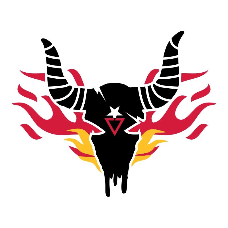 Bull skull with flames