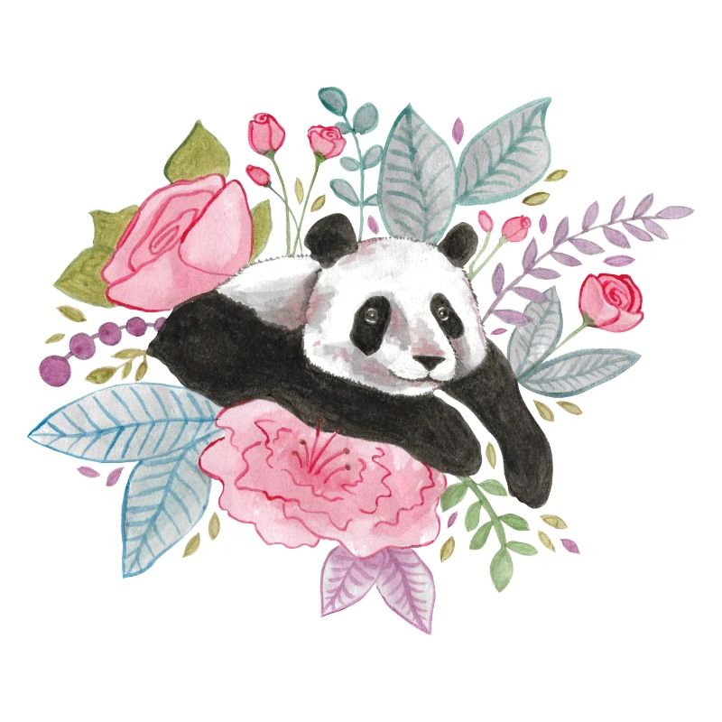 Panda avec fleurs Aquarelle Design Idée Cadeau