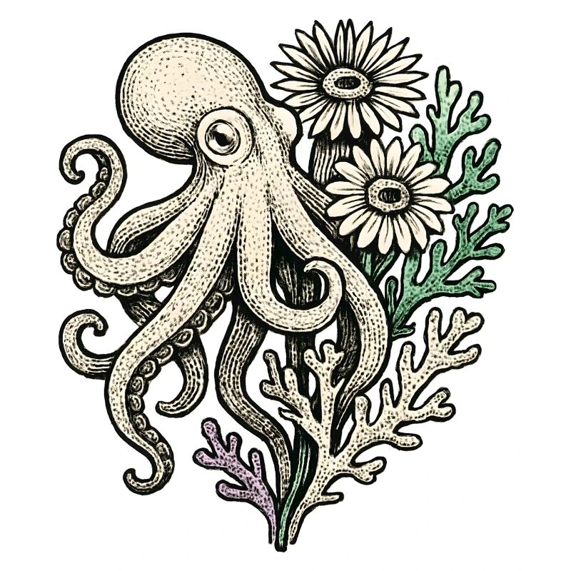 Pieuvre aux fleurs de corail