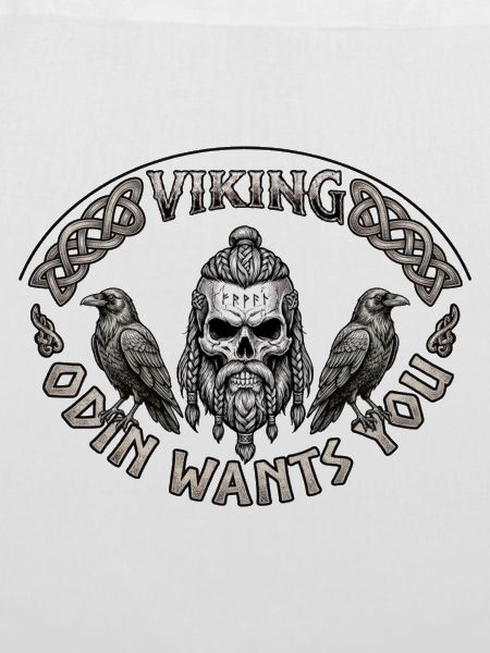 Viking Schädel mit Raben und Knoten