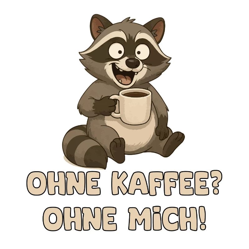 Waschbär mit Kaffeetasse Spruch