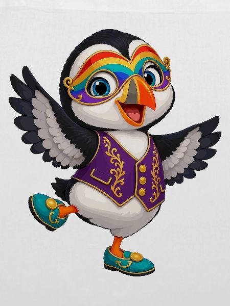 Karnevals-Pinguin im Lila-Weste