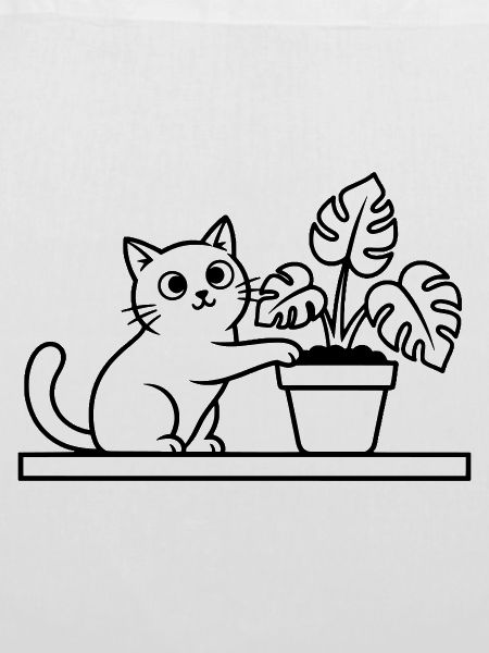 Katze Pflanze Monstera Outline