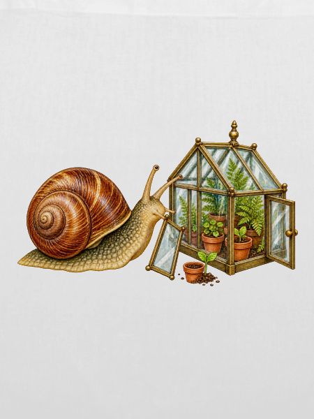 Schnecke mit kleinem Gewächshaus