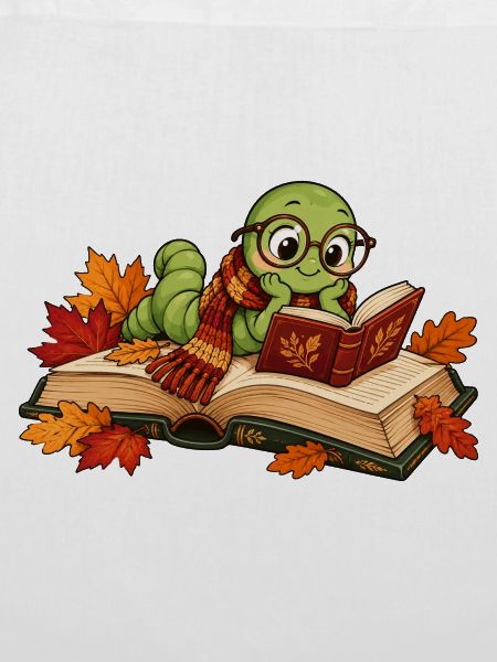 Niedlicher Bücherwurm im Herbst
