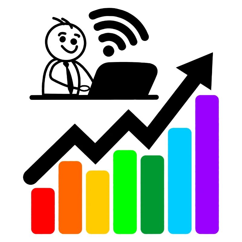 Colored chart happy young man on laptop
