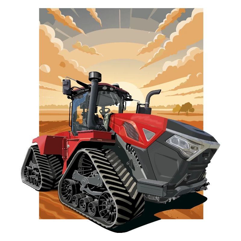 Tractor in sunset with track suspension