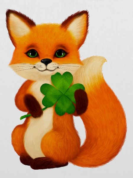 Niedlicher kleiner Fuchs mit vierblättrigem Klee
