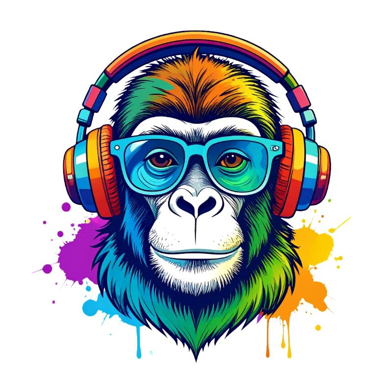 Rainbow Gorilla DJ mit Kopfhörern