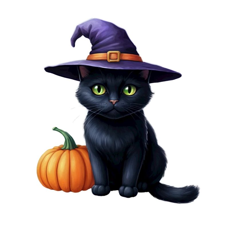 Witch cat with pumpkin