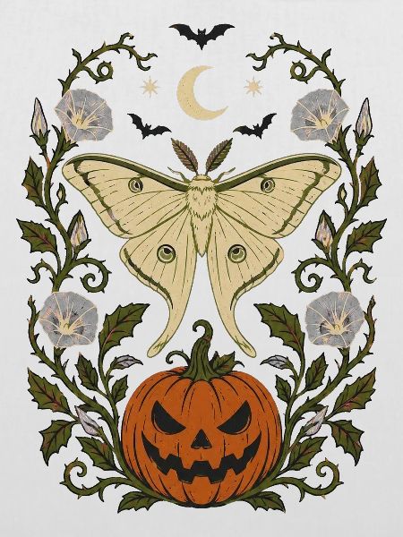 Halloween Luna Moth & Jack O' Lantern