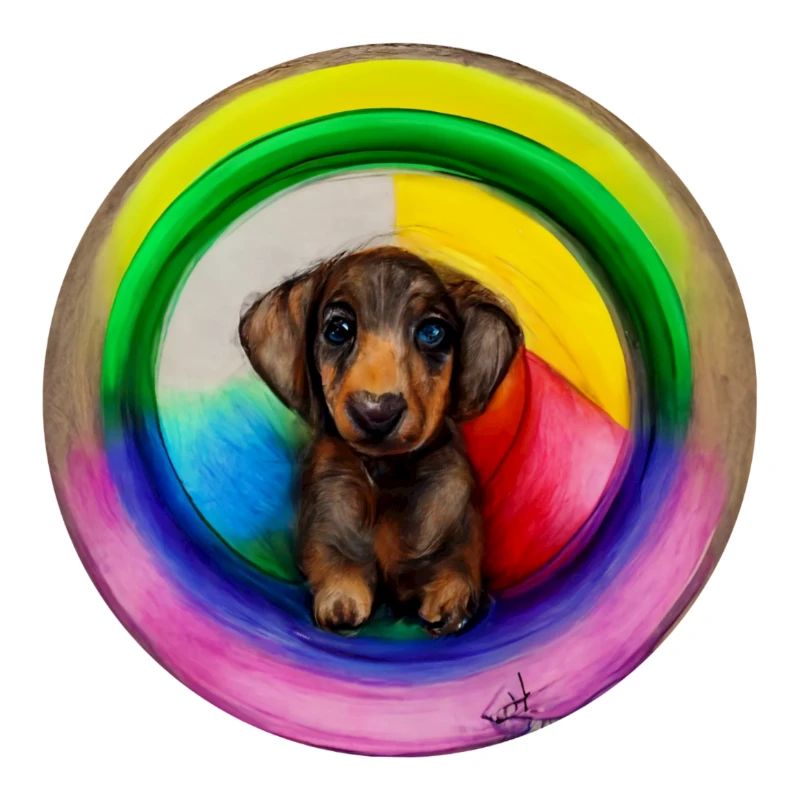 Dackel im Regenbogendesign