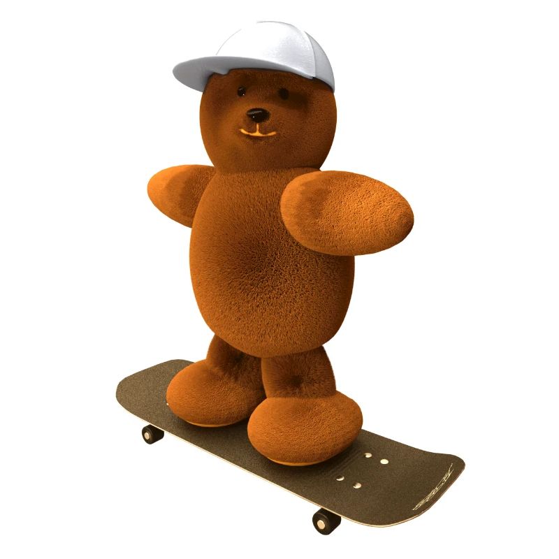 Bär auf Skateboard mit Basecap
