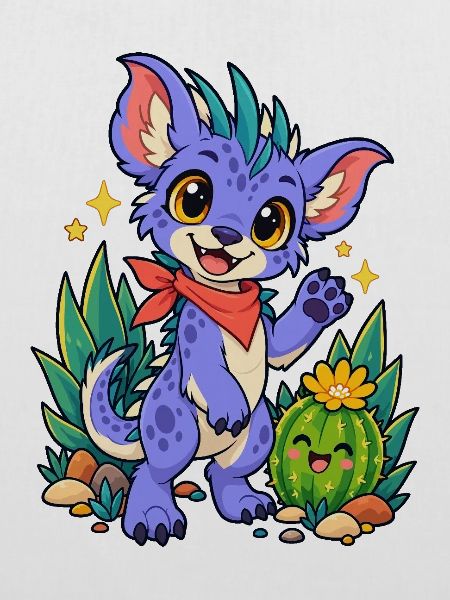 Kawaii Drache am Kaktusfreund