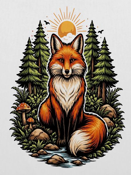 Fuchs im Wald bei Sonnenaufgang