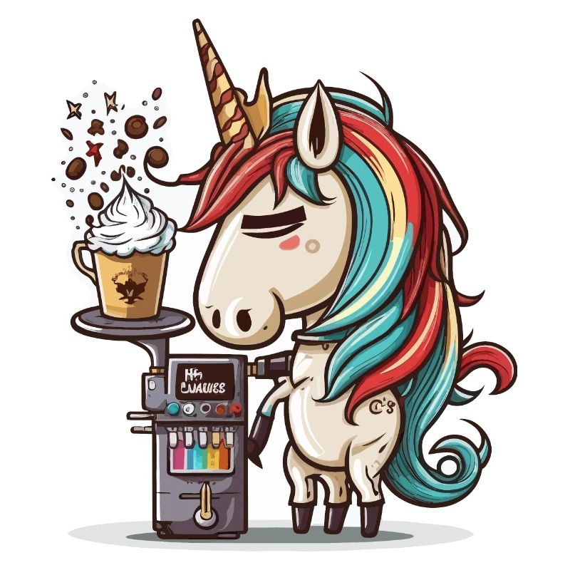 Einhorn bei der Kaffeezubereitung
