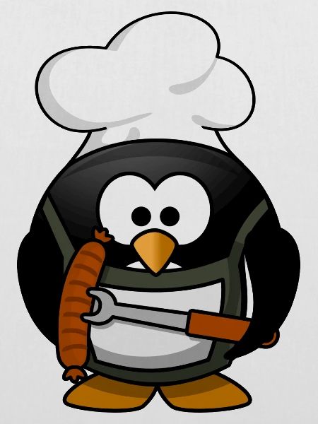 Kochpinguin mit Grillwurst