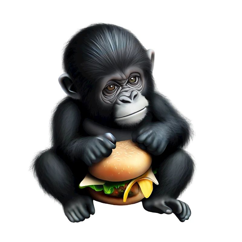 Gorilla liebt Cheeseburger