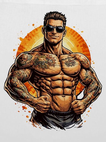 Tattoo Muskelmann im Sonnenfeuer