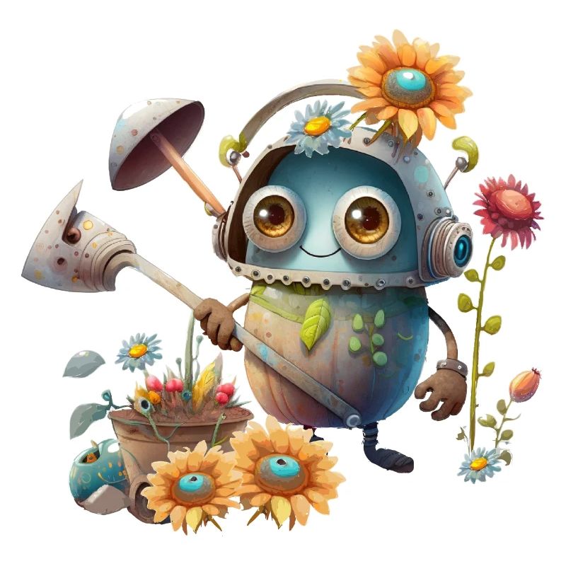 Robot mignon dans le jardin
