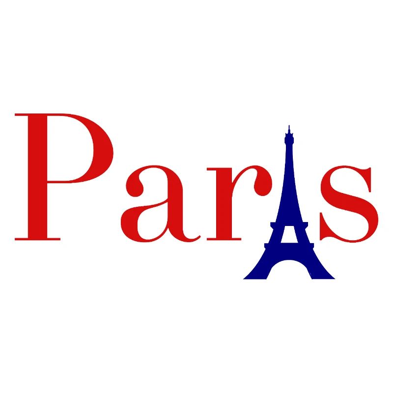Roter Text in Paris mit blauem Eiffelturm
