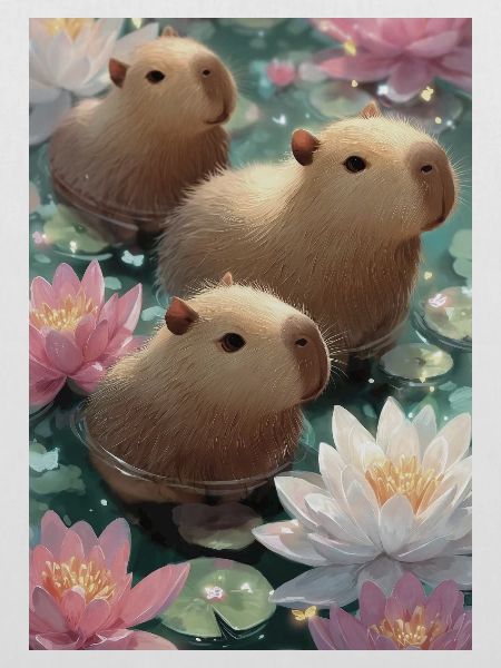 Pastel lotus capybaras