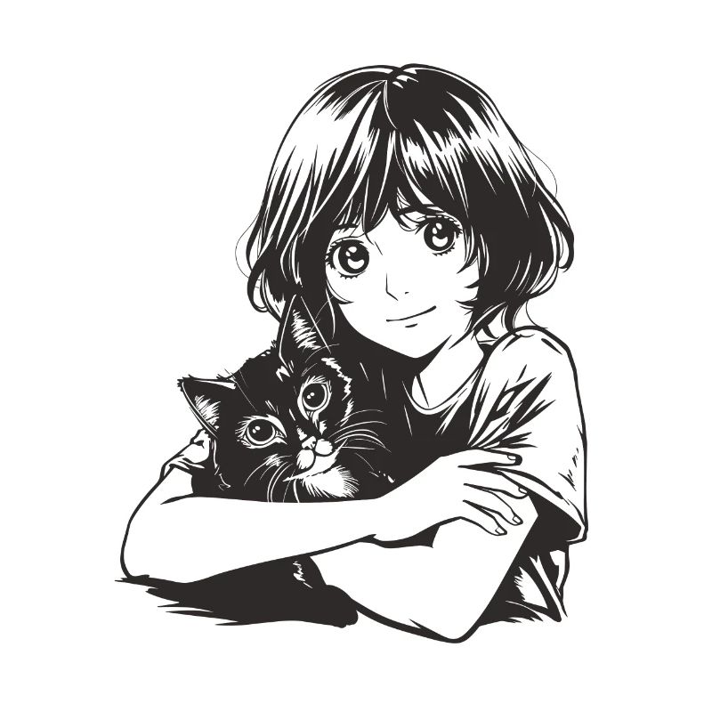 Anime Mädchen mit Katze
