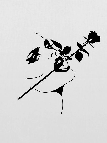 Frau - Rose im Mund