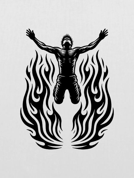Springender Mann in Flammen