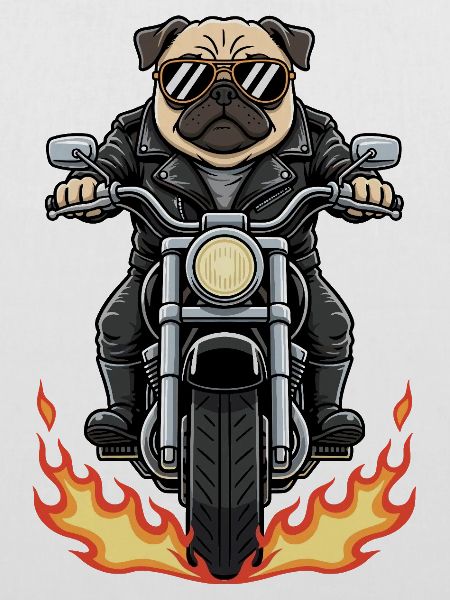 Cool Biker Pug Motorradflammen