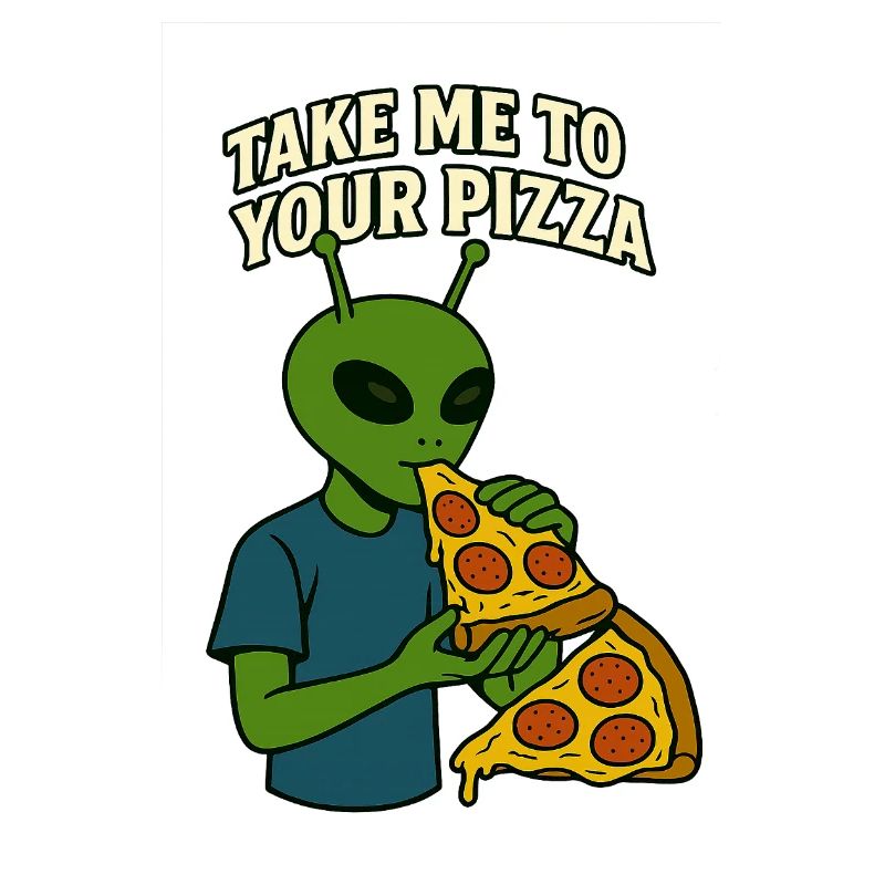 Conception de t-shirt Alien Pizza avec slogan